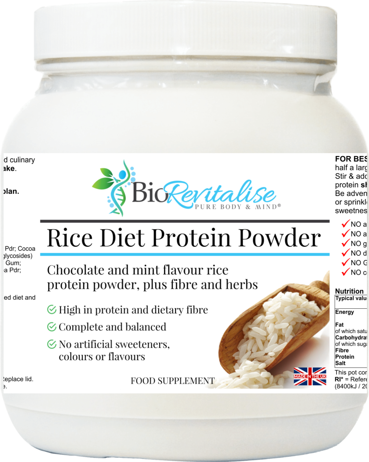 Rice Diet Protein Powder Chocolate Mint BioRevitalise